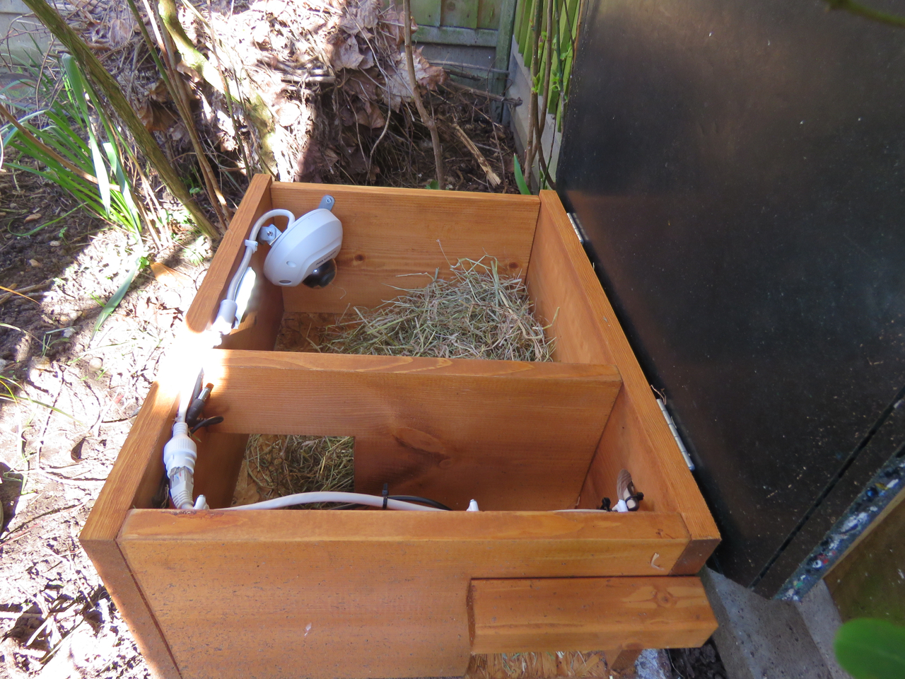 interior of the hedgehog house showing the camera